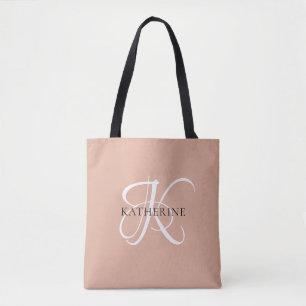 Modern Elegant Monogram Script Blush Pink Tote Bag