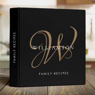 Modern Elegant Monogram Script Name Gold Recipe  Binder