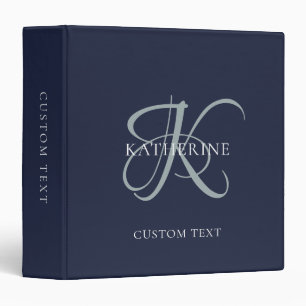 Modern Elegant Monogram Script Navy Blue Binder
