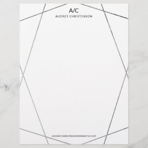 Modern elegant monogram silver geometric frame letterhead
