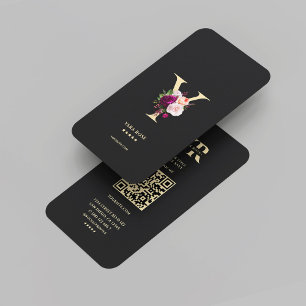 Modern Elegant Monogram Y Floral Black Gold Business Card