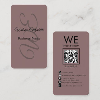 Modern elegant monogrammed black QR code Business Card