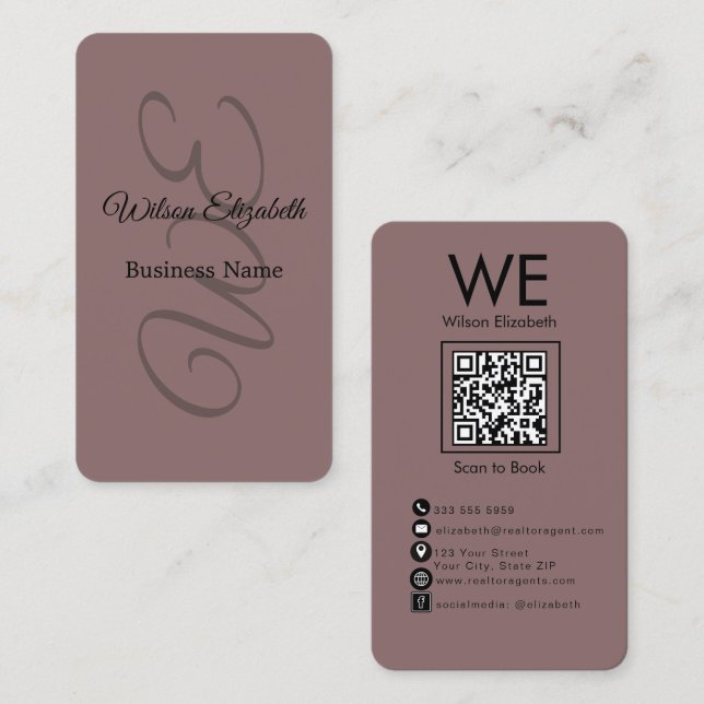 Modern elegant monogrammed black  QR code Business Card (Front/Back)