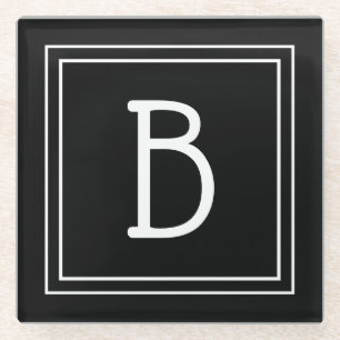 Modern Elegant Monogrammed Black & White Initial Glass Coaster