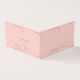 Modern Elegant Monogrammed Blush Pink Gold Simple Business Card