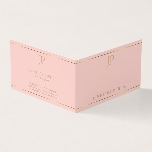Modern Elegant Monogrammed Blush Pink Gold Simple Business Card (Outside)