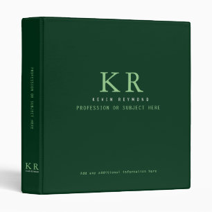 Modern Elegant monogrammed green Binder