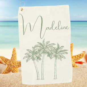 Modern Elegant Monogrammed Palm Tree Golf Towel