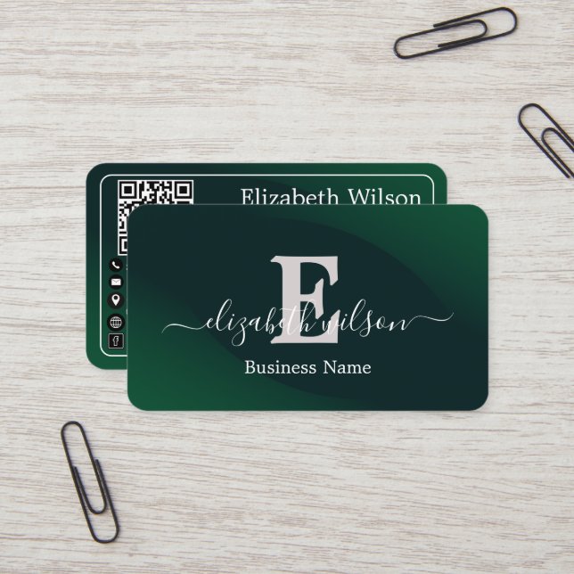 Modern elegant monogrammed QR code business cards (Front/Back In Situ)