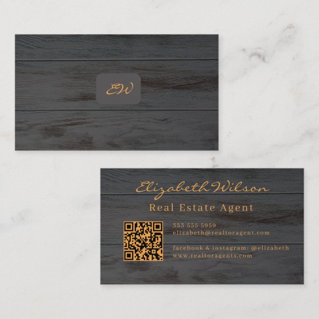 Modern elegant monogrammed QR code business cards (Front/Back)