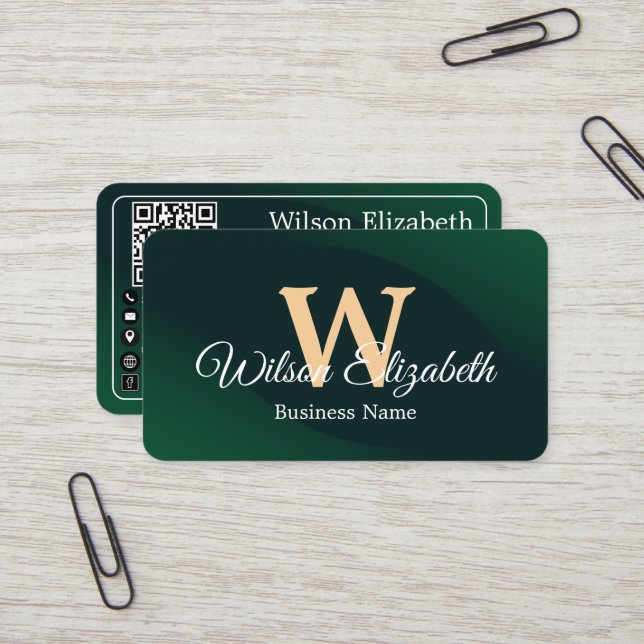 Modern elegant monogrammed QR code business cards (Front/Back In Situ)
