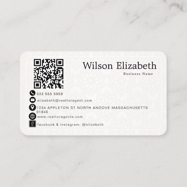 Modern elegant monogrammed QR code business cards (Back)