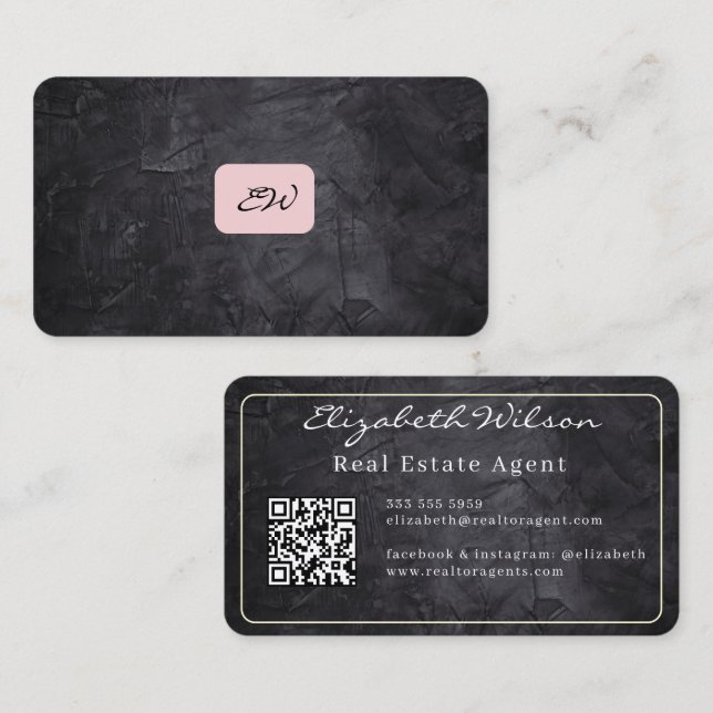 Modern elegant monogrammed QR code business cards (Front/Back)