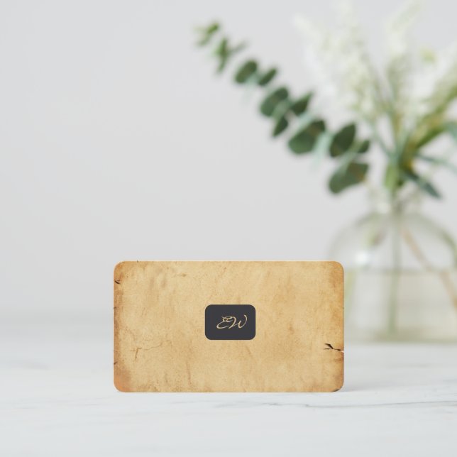Modern elegant monogrammed QR code business cards (Standing Front)