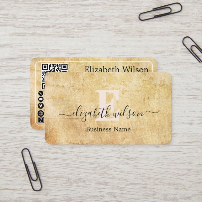 Modern elegant monogrammed QR code business cards (Front/Back In Situ)