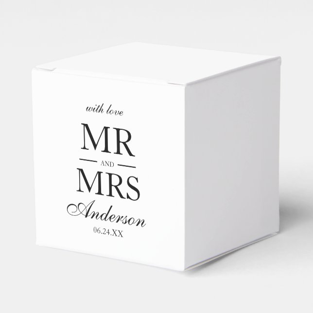 Modern Elegant Mr. and Mrs. Wedding Favor Box (Front Side)