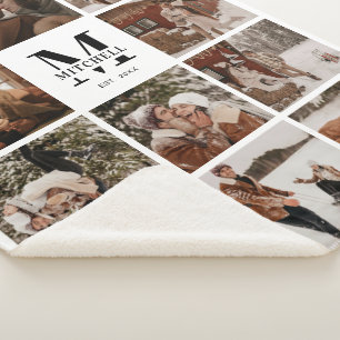 Modern Elegant Multi Photo Collage Black and White Sherpa Blanket