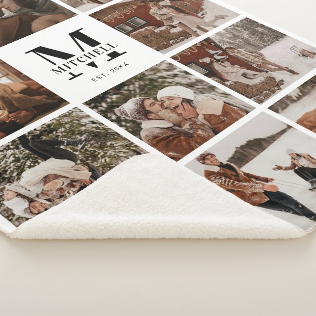 Modern Elegant Multi Photo Collage Black and White Sherpa Blanket (3/4)