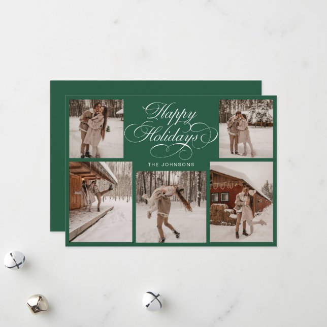 Modern Elegant Multi Photo Collage Christmas Holiday Card (Front/Back In Situ)