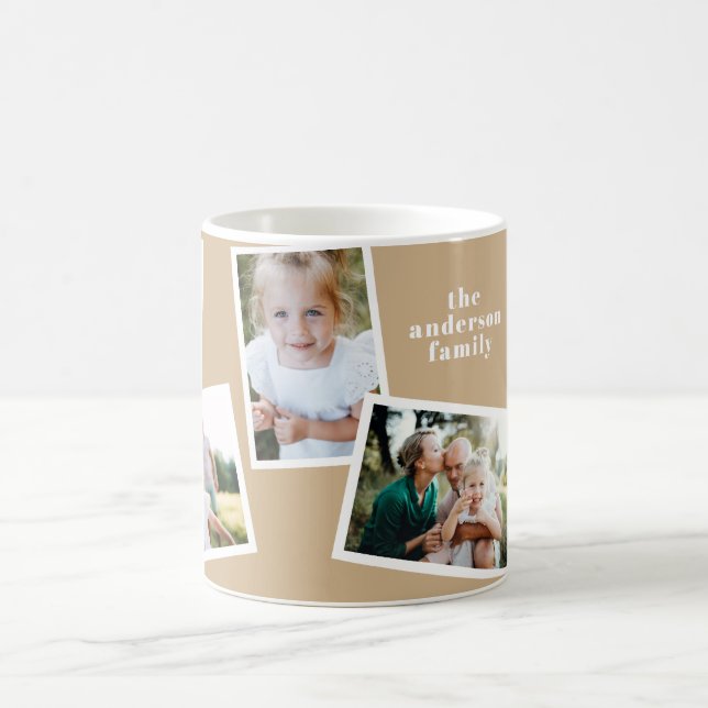 Modern elegant multi photo family beige coffee mug (Center)