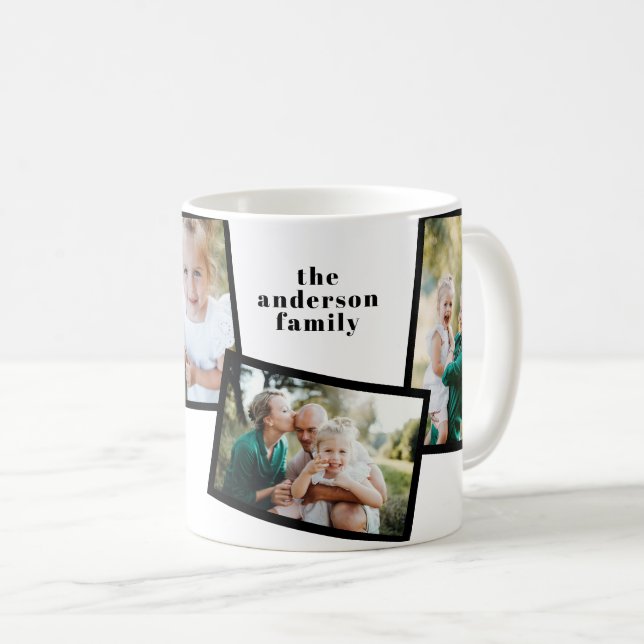 Modern elegant multi photo family black coffee mug (Front Right)