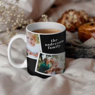 Modern elegant multi photo family black frosted glass coffee mug