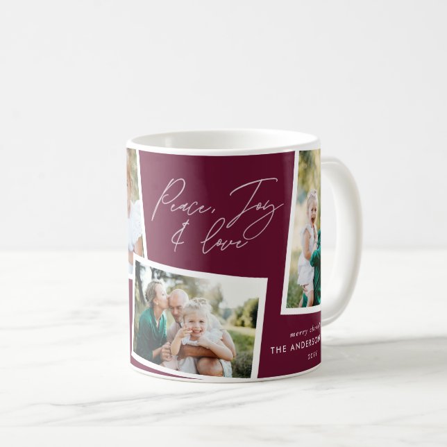 Modern elegant multi photo family burgundy coffee mug (Front Right)