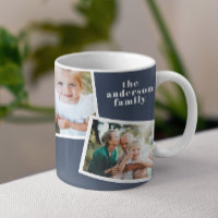 Modern elegant multi photo family navy blue