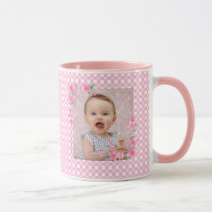 Modern elegant multi photo family pink girly coffe mug