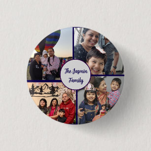 Modern elegant multi photo family stylish  1 inch round button