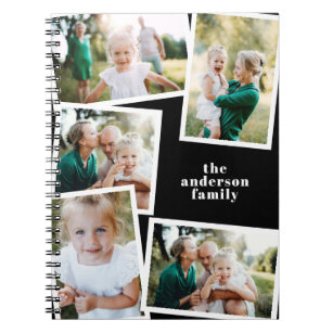 Modern elegant multi photo family stylish black notebook