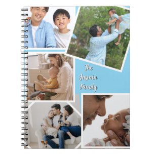 Modern elegant multi photo family stylish Blue Notebook