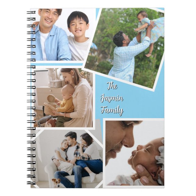 Modern elegant multi photo family stylish Blue Notebook (Front)