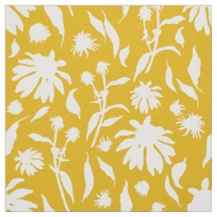 Modern Elegant Mustard Yellow White Cone Flowers Fabric