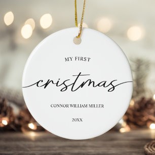 Modern Elegant My First Christmas Baby Minimal Ceramic Ornament