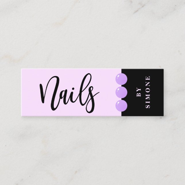 Modern elegant nail polish drops purple nails mini business card (Front)