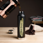 Modern Elegant Name Black and Gold Water Bottle<br><div class="desc">Modern water bottle featuring an abstract gold paint stroke and your name in an elegant brush script over a black background.  A simple design with a feminine touch,  perfect for a girly girl.</div>