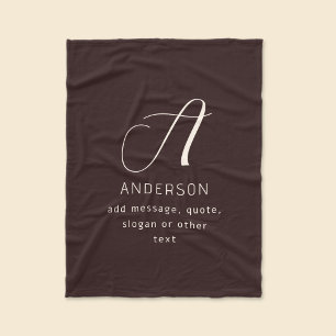 Modern Elegant Name & Monogram Dark Brown Fleece Blanket