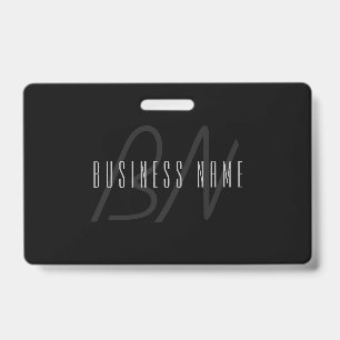 Modern Elegant Name & Monogram   Dark Grey & Black Badge