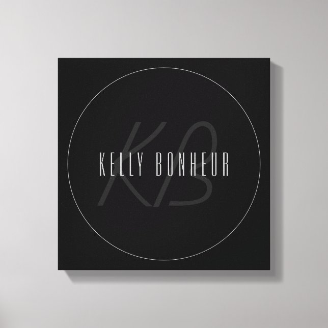 Modern Elegant Name & Monogram | Dark Grey & Black Canvas Print (Front)