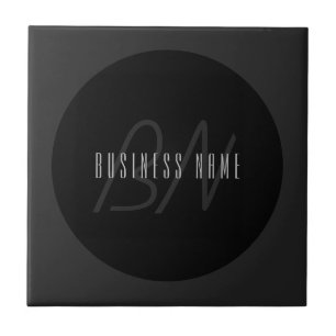 Modern Elegant Name & Monogram   Dark Grey & Black Tile