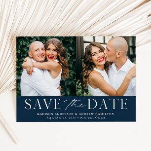Modern Elegant Navy 2 Photo Save The Date