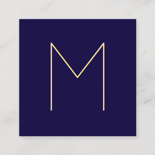 Modern Elegant Navy Blue and Gold Monogram Square Business Card (Front)