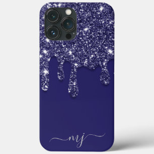 Modern Elegant Navy Blue Glitter Dripping iPhone 13 Pro Max Case