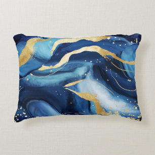 Modern elegant navy blue gold marble pattern Chic Accent Pillow