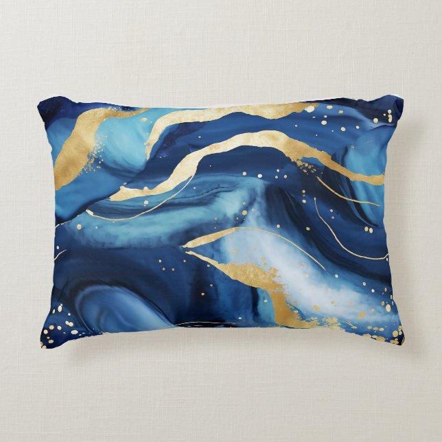 Modern elegant navy blue gold marble pattern Chic Accent Pillow (Front)
