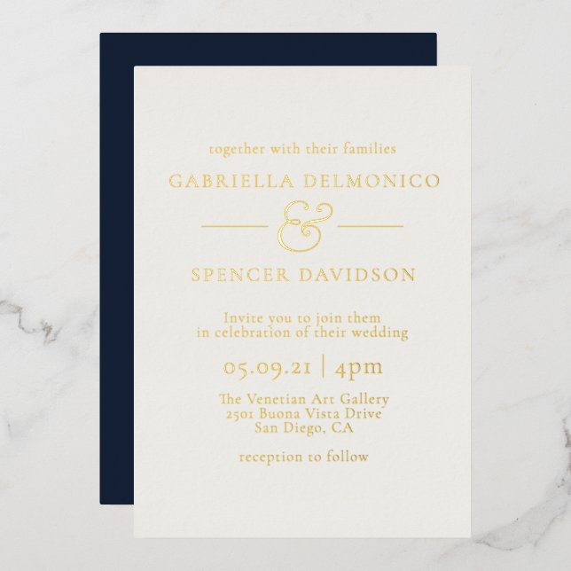 Modern Elegant Navy Blue Gold Wedding (Front/Back)