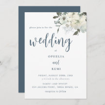 Modern Elegant Navy Blue Ivory Floral Wedding  