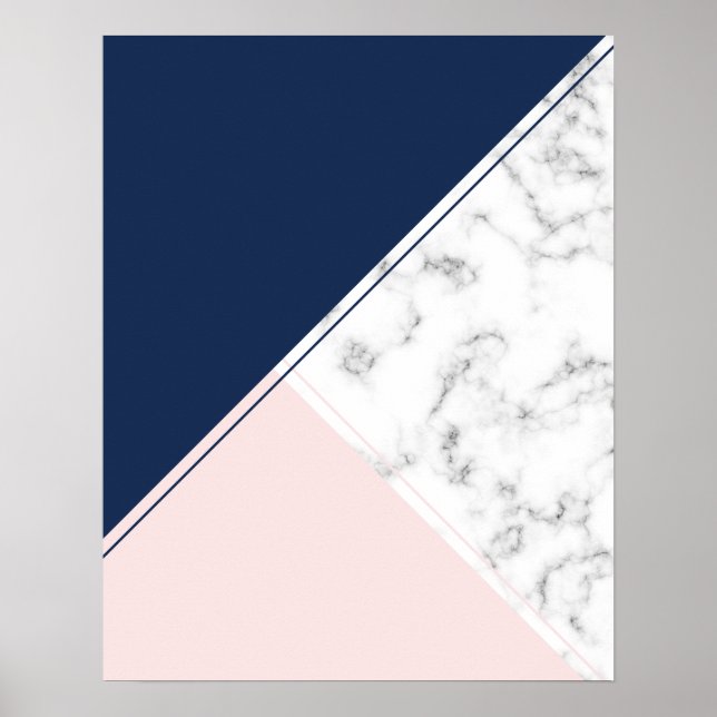 Modern elegant navy blue marble monogram poster (Front)