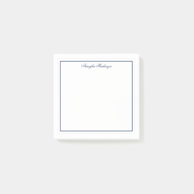 Modern Elegant Navy Blue Personalized Post-it Notes (Front)